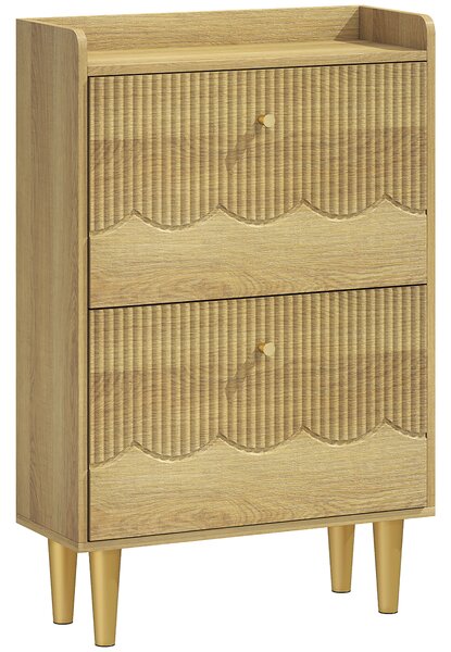 HOMCOM Scarpiera 12 paia, scarpiera stretta, 2 cassetti ribaltabili ripiani regolabili, 60x24x92cm, rovere | Aosom Italy