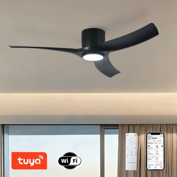 ZEVENTI - Ventilatore da soffitto LED ORBITO LED/24W/230V Wi-Fi Tuya nero + telecomando