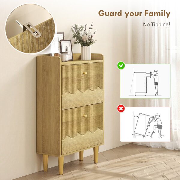 HOMCOM Scarpiera 12 paia, scarpiera stretta, 2 cassetti ribaltabili ripiani regolabili, 60x24x92cm, rovere | Aosom Italy