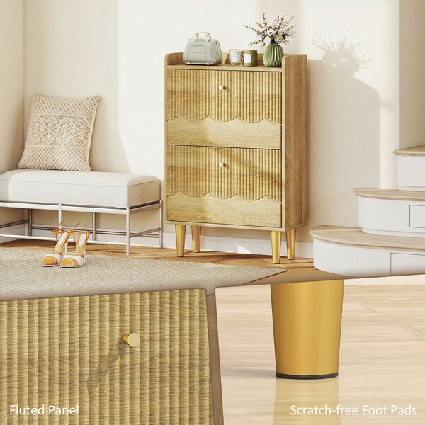 HOMCOM Scarpiera 12 paia, scarpiera stretta, 2 cassetti ribaltabili ripiani regolabili, 60x24x92cm, rovere | Aosom Italy
