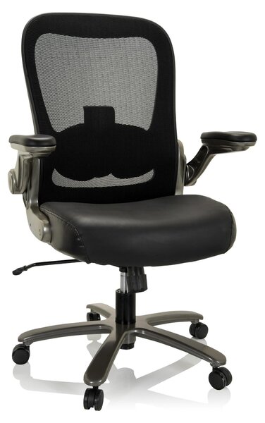 Sedia da ufficio XXL modello INSTRUCTOR, rivestita in mesh e pelle, colore nero, capacità massima di 220 kg