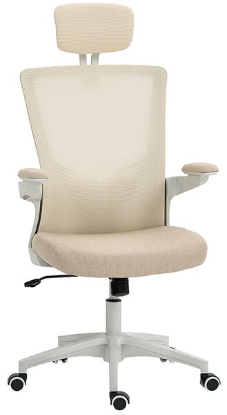 HOMCOM Sedia da ufficio ergonomica, poltrona da ufficio, braccioli sollevabili, supporto lombare, poggiatesta, 60x63x120cm, beige | Aosom Italy