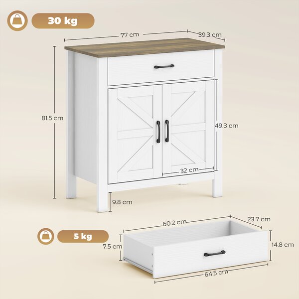 HOMCOM Credenza buffet, mobile cucina in stile country con ante scorrevoli e ripiano regolabile, Bianco | Aosom Italy
