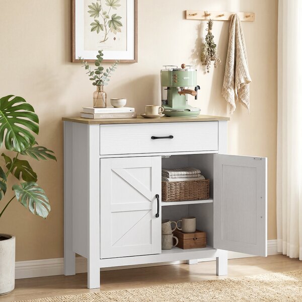 HOMCOM Credenza buffet, mobile cucina in stile country con ante scorrevoli e ripiano regolabile, Bianco | Aosom Italy