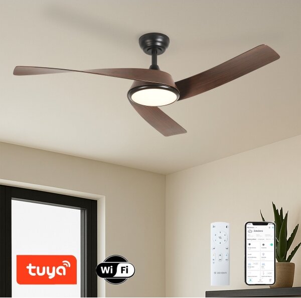 ZEVENTI - Ventilatore da soffitto LED AERYS LED/24W/230V Wi-Fi Tuya nero/noce + telecomando