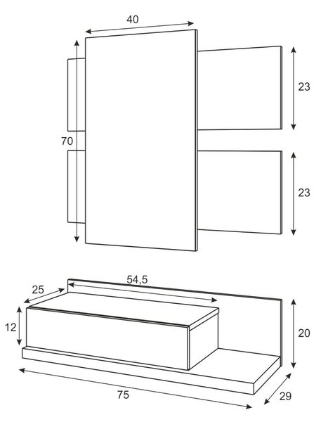 Mobile da ingresso sospeso con cassetto bianco e cemento 75x90h cm - Anro