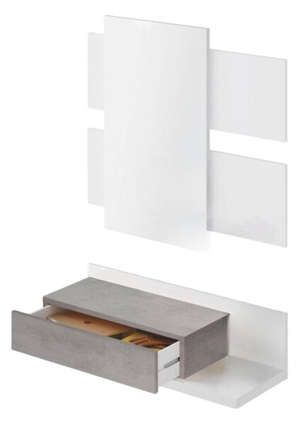 Mobile da ingresso sospeso con cassetto bianco e cemento 75x90h cm - Anro