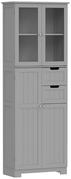 HOMCOM Mobile da bagno alto, mobile contenitore con 4 ante di cui 2 vetrate, 2 cassetti e ripiani regolabili, bianco | Aosom Italy