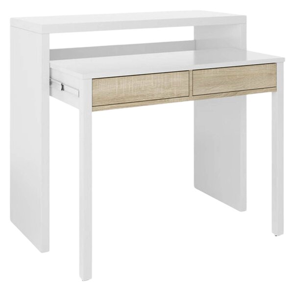Scrivania salvaspazio bianca e rovere 98x36cm con 2 cassetti - Andriy
