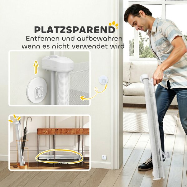 PawHut Cancello di sicurezza estensibile 0-140 cm con apertura ad una mano per animali, per scale e porte, Bianco | Aosom Italy