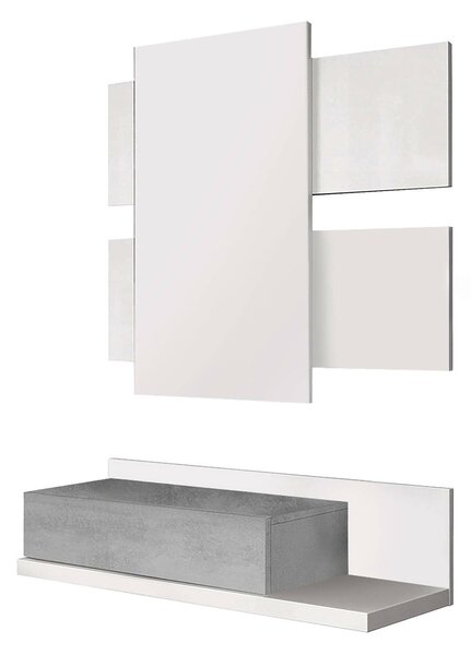Mobile da ingresso sospeso con cassetto bianco e cemento 75x90h cm - Anro