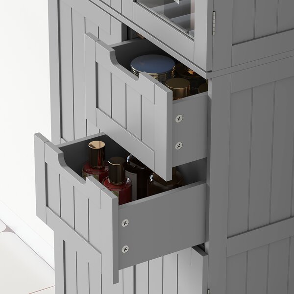 HOMCOM Mobile da bagno alto, mobile contenitore con 4 ante di cui 2 vetrate, 2 cassetti e ripiani regolabili, bianco | Aosom Italy