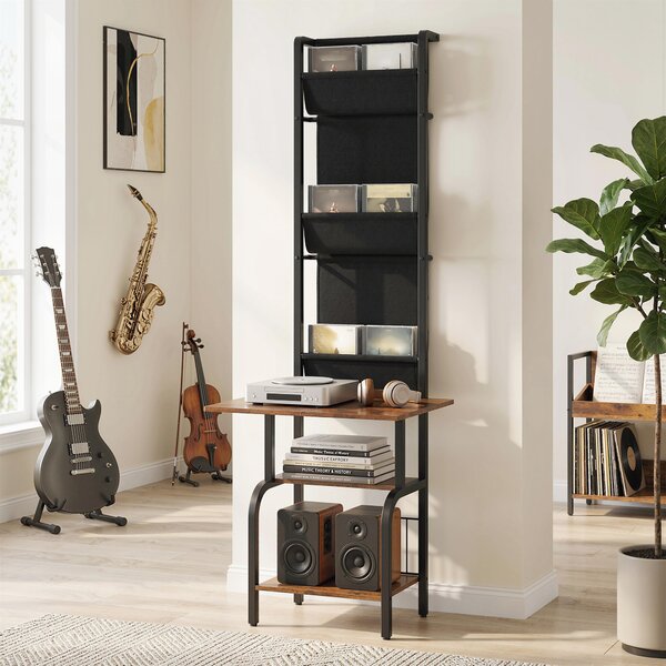 HOMCOM Scaffale industriale per CD, contenitore per CD, portadischi DVD con 3 tasche in tessuto e piano, effetto legno rustico marrone | Aosom Italy