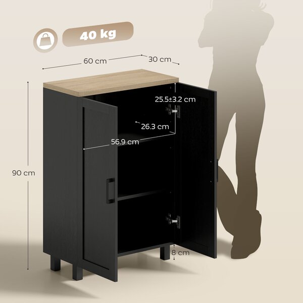 HOMCOM Credenza da Soggiorno Stretta a 2 Ante Armadio Cucina con Ripiano Regolabile per Ingresso 60x30x90 cm Nero | Aosom Italy