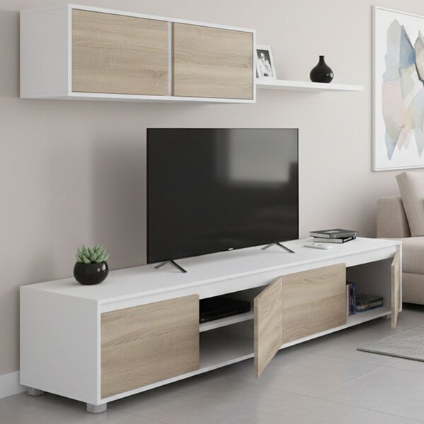 Mobile soggiorno moderno 200cm bianco e rovere - Amir