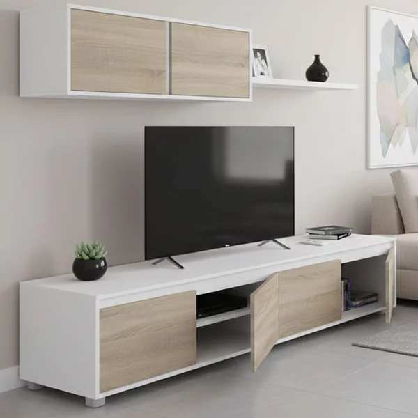 Mobile soggiorno moderno 200cm bianco e rovere - Amir