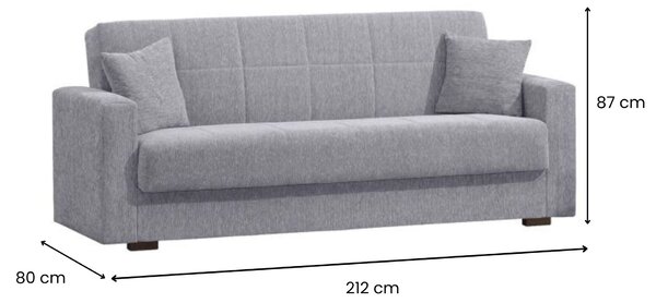Divano letto 3 posti grigio 212x80cm - Ambrogino