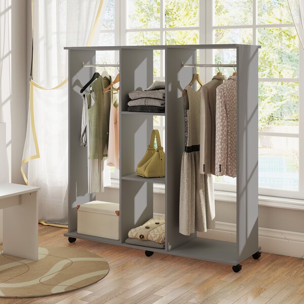 HOMCOM Armadio appendiabiti mobile contenitore 6 ruote 120 x 40 x 128 cm in legno grigio | Aosom Italy