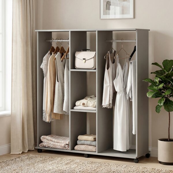 HOMCOM Armadio appendiabiti mobile contenitore 6 ruote 120 x 40 x 128 cm in legno grigio | Aosom Italy