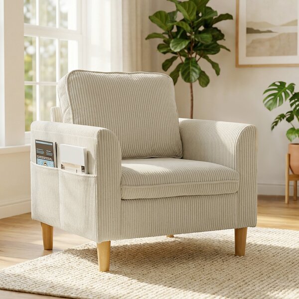 HOMCOM Poltrona da salotto in velluto a coste, poltrona 1 posto imbottita con seduta ampia e cuscino a molle, 83x74x87cm, beige | Aosom Italy