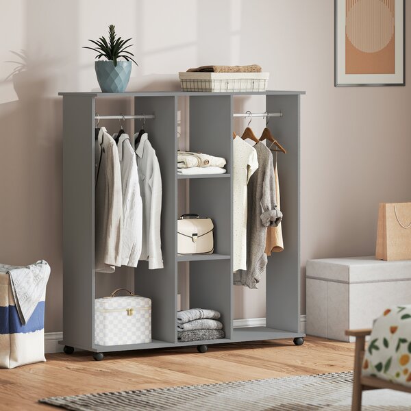 HOMCOM Armadio appendiabiti mobile contenitore 6 ruote 120 x 40 x 128 cm in legno grigio | Aosom Italy