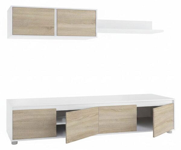 Mobile soggiorno moderno 200cm bianco e rovere - Amir
