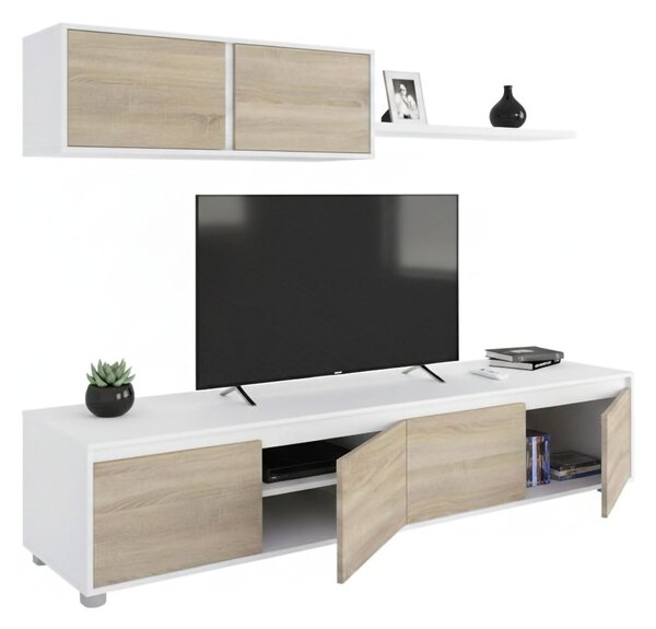 Mobile soggiorno moderno 200cm bianco e rovere - Amir