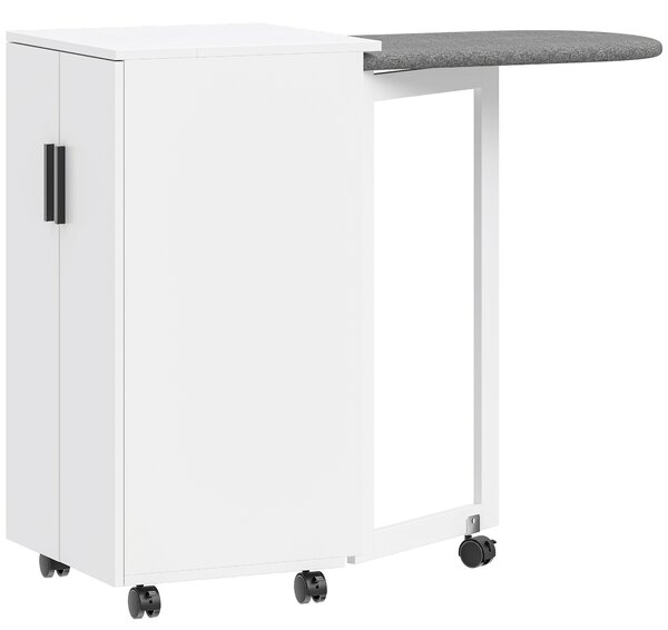 HOMCOM Armadio 2-in-1 con asse da stiro pieghevole su ruote con ripiano regolabile per piccoli spazi, Bianco | Aosom Italy