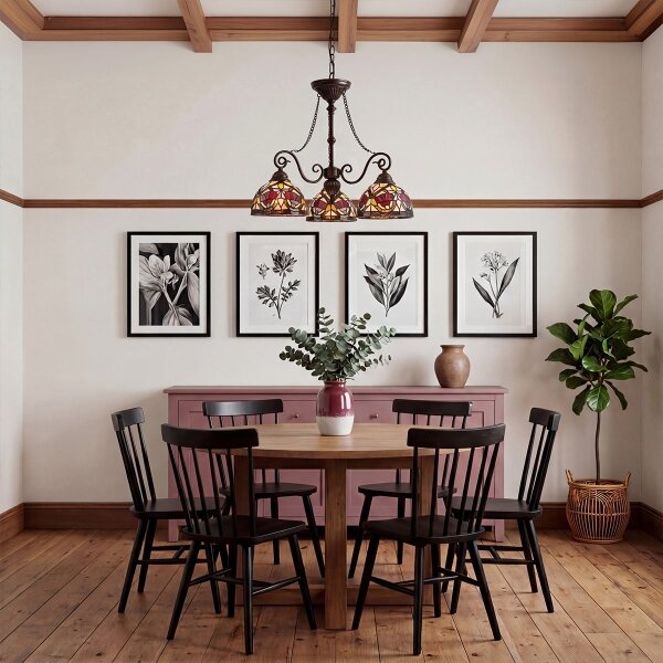 Quoizel QZ-LARISSA-3P-CH - Lampadario a catena in stile Tiffany LARISSA 3xE27/60W/230V