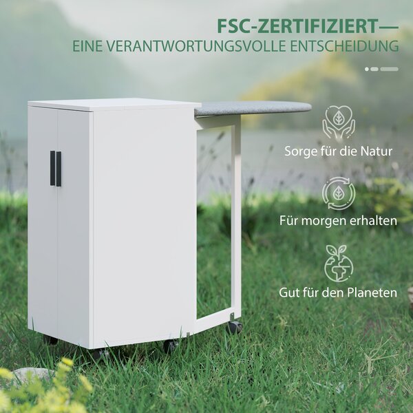 HOMCOM Armadio 2-in-1 con asse da stiro pieghevole su ruote con ripiano regolabile per piccoli spazi, Bianco | Aosom Italy