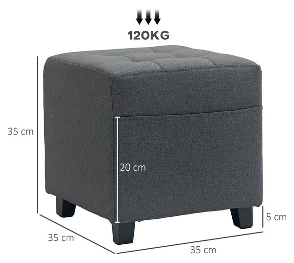 HOMCOM Poggiapiedi da salotto, pouf, seduta imbottita capitoné in tessuto effetto lino con tasca laterale, 35 x 35 x 35 cm, grigio | Aosom Italy