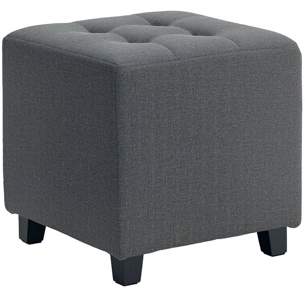 HOMCOM Poggiapiedi da salotto, pouf, seduta imbottita capitoné in tessuto effetto lino con tasca laterale, 35 x 35 x 35 cm, grigio | Aosom Italy