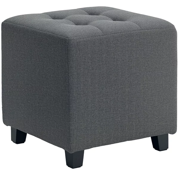 HOMCOM Poggiapiedi da salotto, pouf, seduta imbottita capitoné in tessuto effetto lino con tasca laterale, 35 x 35 x 35 cm, grigio | Aosom Italy