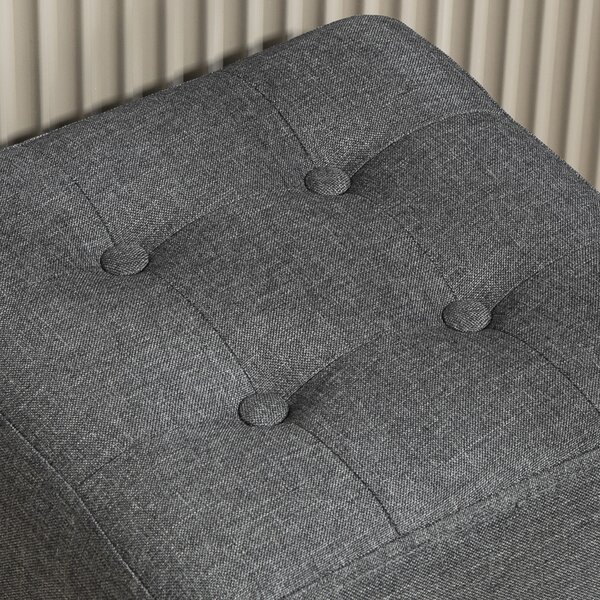 HOMCOM Poggiapiedi da salotto, pouf, seduta imbottita capitoné in tessuto effetto lino con tasca laterale, 35 x 35 x 35 cm, grigio | Aosom Italy