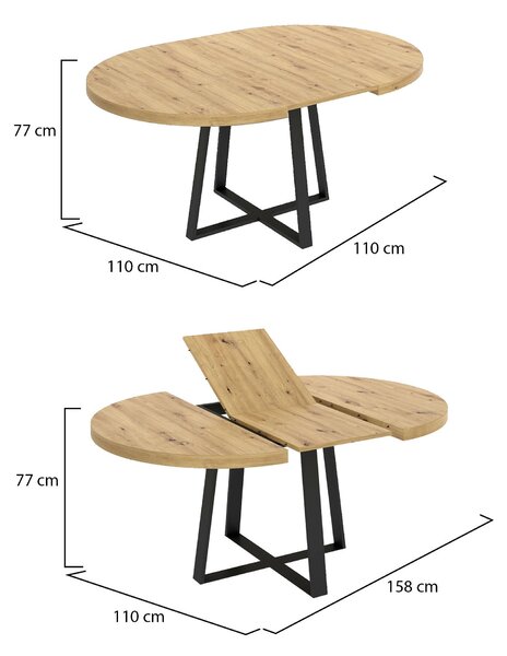 Tavolo allungabile rotondo salvaspazio 6-8 posti 110/158x110cm legno - Andia