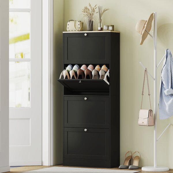 HOMCOM Mobile porta scarpe 24 paia, armadio porta scarpe con 4 cassetti ribaltabili, ripiani regolabili, 60x23,5x151cm, nero | Aosom Italy