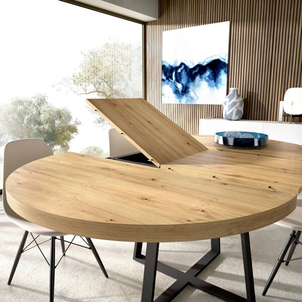 Tavolo allungabile rotondo salvaspazio 6-8 posti 110/158x110cm legno - Andia