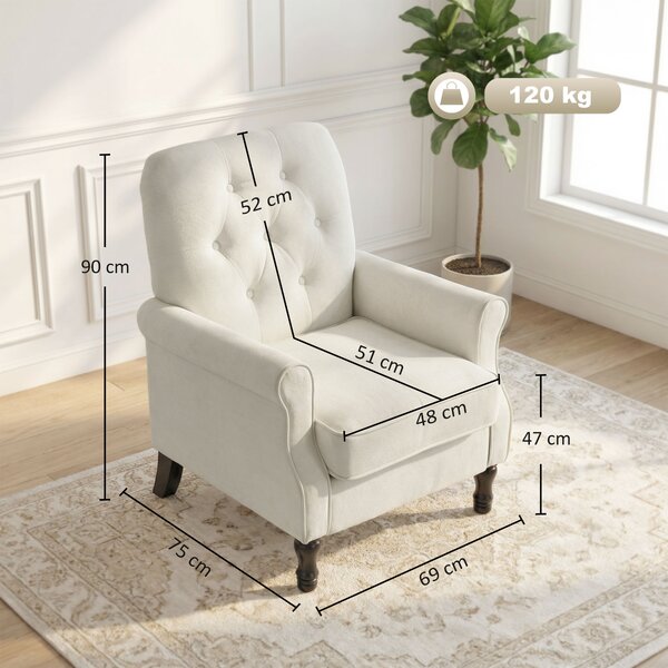 HOMCOM Poltrona da salotto, divano 1 posto con seduta imbottita spessa, cuscino con molle, tessuto effetto lino, 69x75x90cm, crema | Aosom Italy