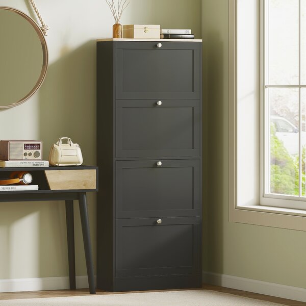 HOMCOM Mobile porta scarpe 24 paia, armadio porta scarpe con 4 cassetti ribaltabili, ripiani regolabili, 60x23,5x151cm, nero | Aosom Italy