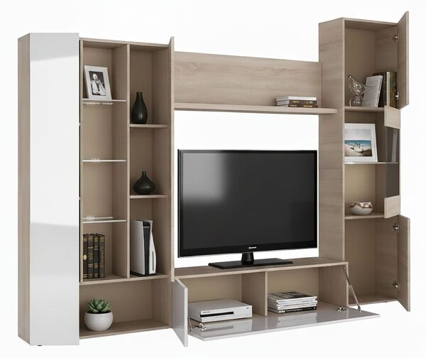 Parete attrezzata moderna 260 cm rovere e bianca - Angioletto