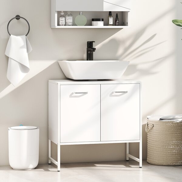 HOMCOM Mobile sotto lavabo, mobile bagno con 2 ante a chiusura soft e ripiano regolabile, bianco | Aosom Italy