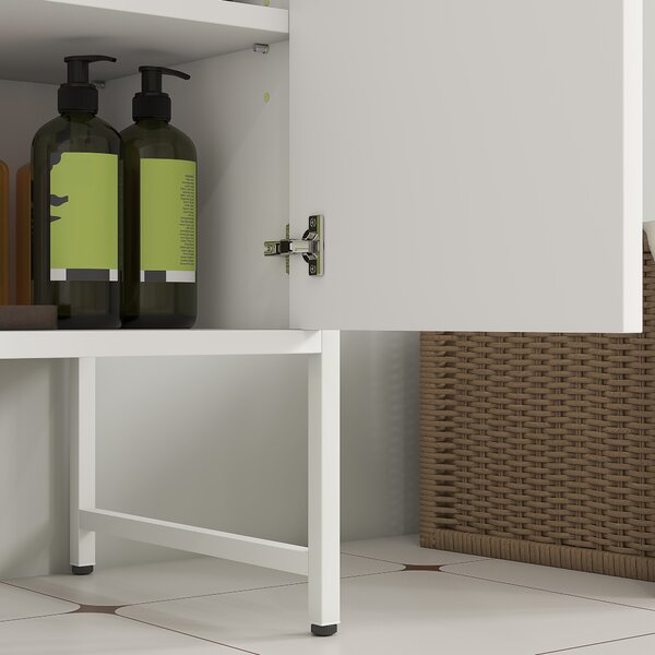 HOMCOM Mobile sotto lavabo, mobile bagno con 2 ante a chiusura soft e ripiano regolabile, bianco | Aosom Italy