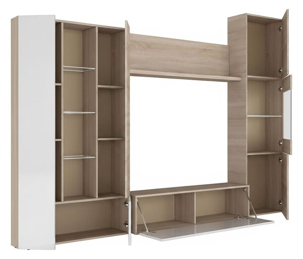 Parete attrezzata moderna 260 cm rovere e bianca - Angioletto