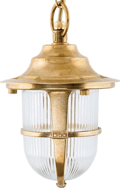 Lampada a sospensione marittima in ottone con vetro scanalato IP54 per esterni, resistente alle intemperie, luce da esterno premium per terrazza
