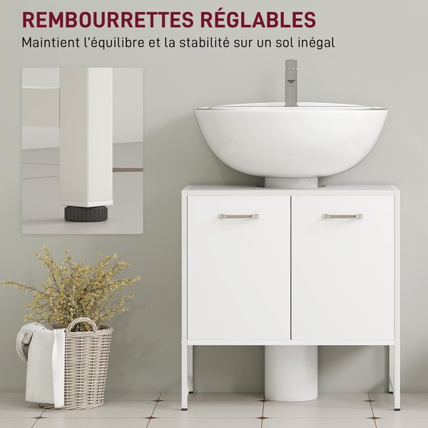 HOMCOM Mobile sotto lavabo, mobile bagno con 2 ante a chiusura soft e ripiano regolabile, bianco | Aosom Italy