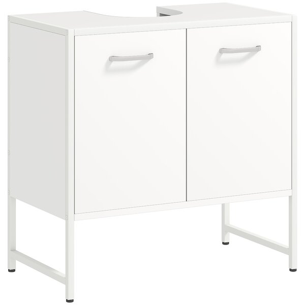 HOMCOM Mobile sotto lavabo, mobile bagno con 2 ante a chiusura soft e ripiano regolabile, bianco | Aosom Italy