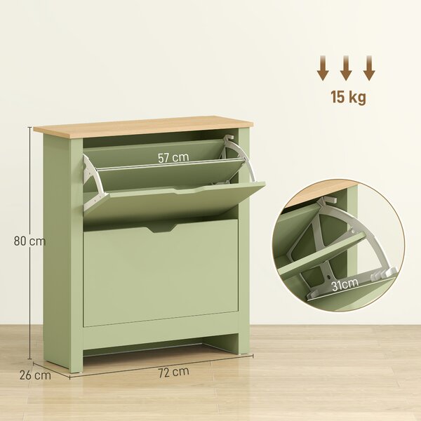 HOMCOM Scarpiera 12 paia, mobile porta scarpe stretto con 2 cassetti ribaltabili e ripiani regolabili, verde | Aosom Italy