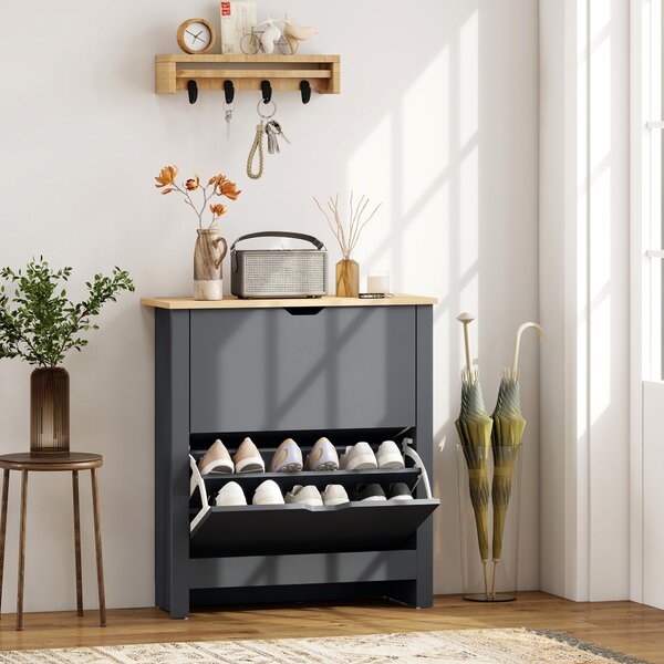 HOMCOM Scarpiera con 2 Scomparti Ribaltabili, Divisorio Regolabile per 8-12 Paia di Scarpe, 72x26x80 cm, Grigio Scuro | Aosom Italy