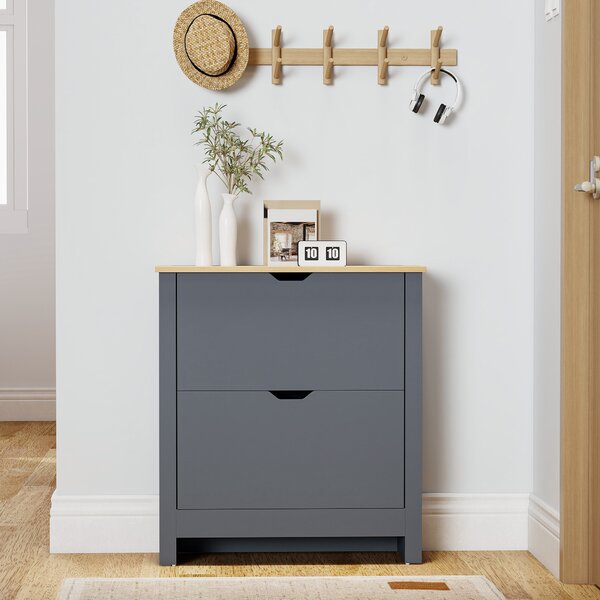 HOMCOM Scarpiera con 2 Scomparti Ribaltabili, Divisorio Regolabile per 8-12 Paia di Scarpe, 72x26x80 cm, Grigio Scuro | Aosom Italy