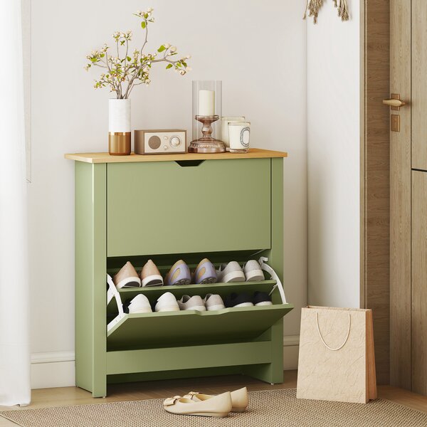 HOMCOM Scarpiera 12 paia, mobile porta scarpe stretto con 2 cassetti ribaltabili e ripiani regolabili, verde | Aosom Italy